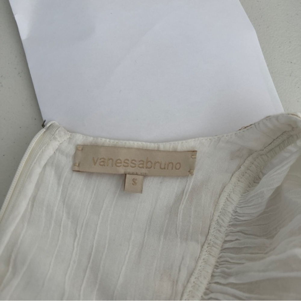 Vanessa Bruno Nael Blouse Gold Embroidered Flutter Slv Boho Babydoll Top Sz S - Picture 10 of 11